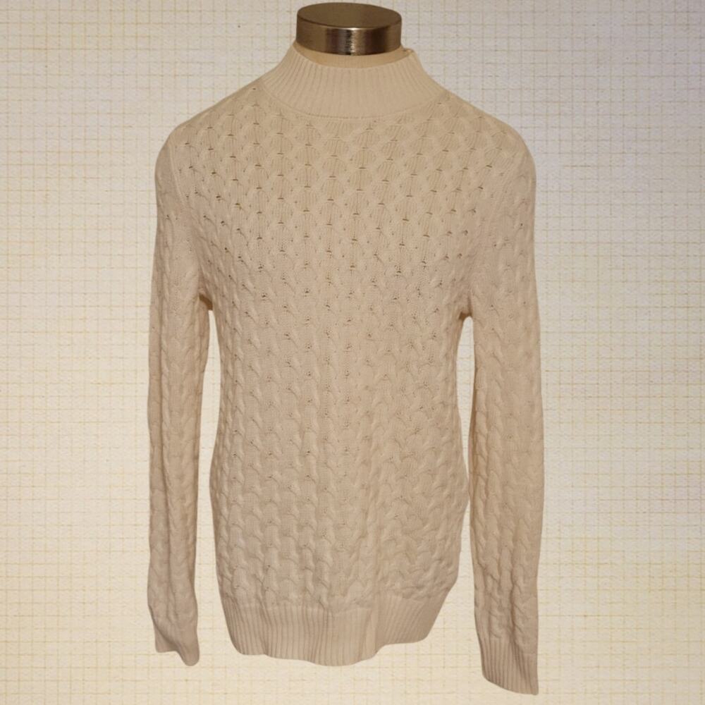 Cable Knit Crewneck Pullover Sweater Studio Works White Women’s Medium
